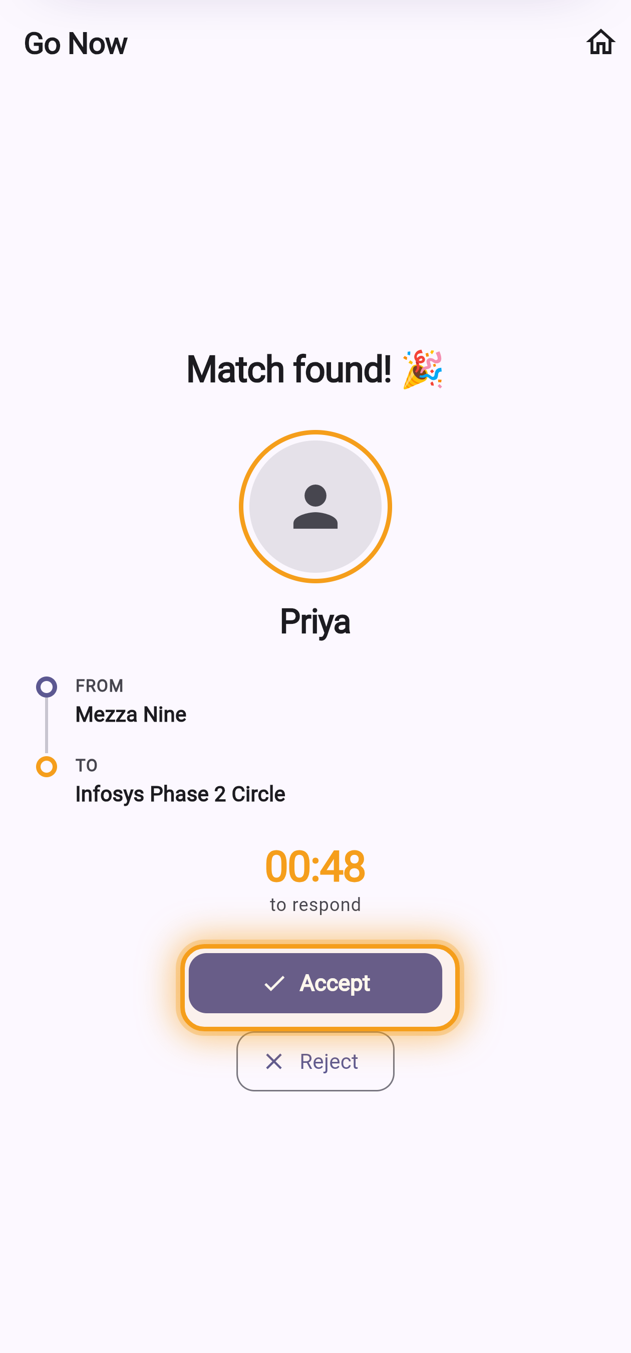 Your co-rider's screen showing the match with you