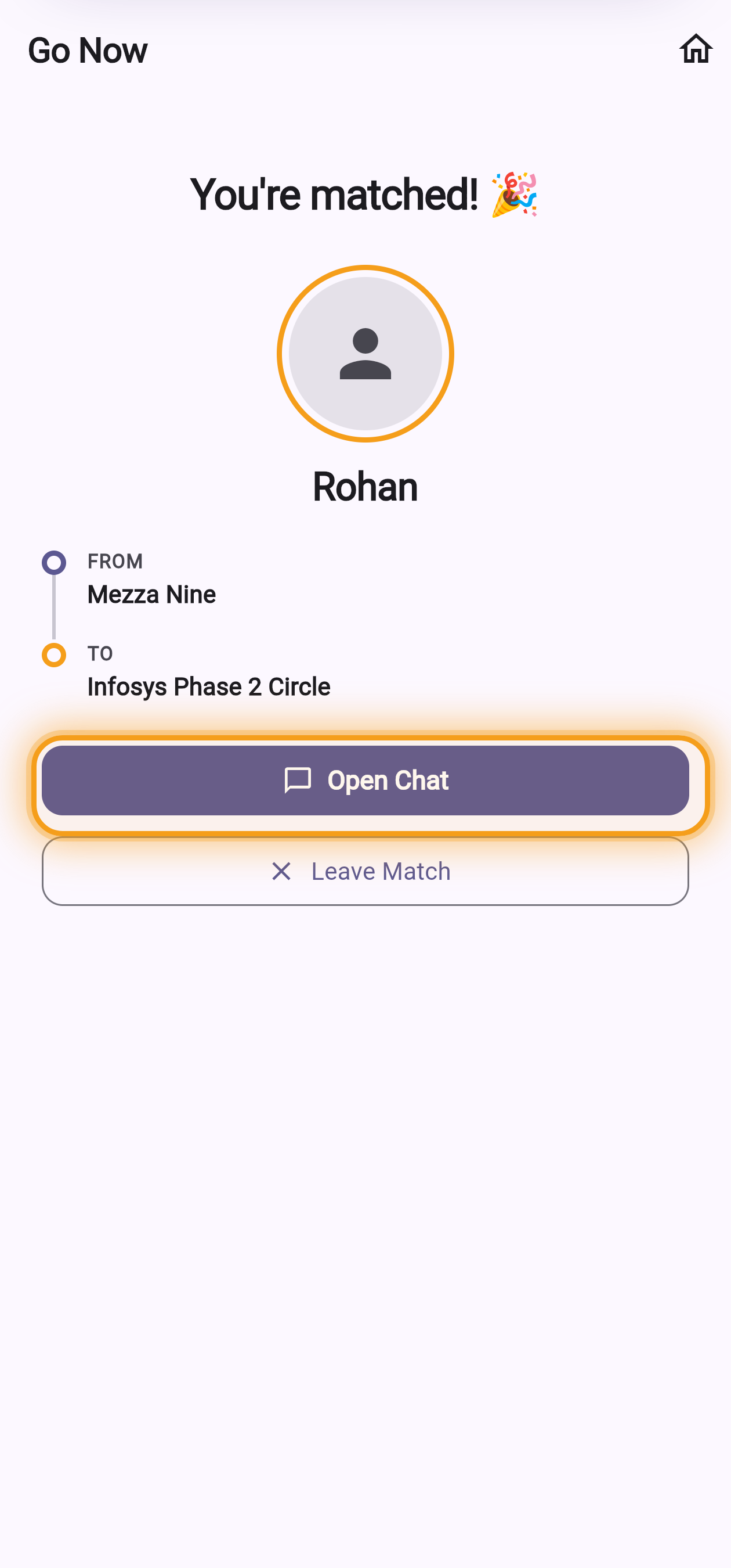 You're matched screen with Open Chat