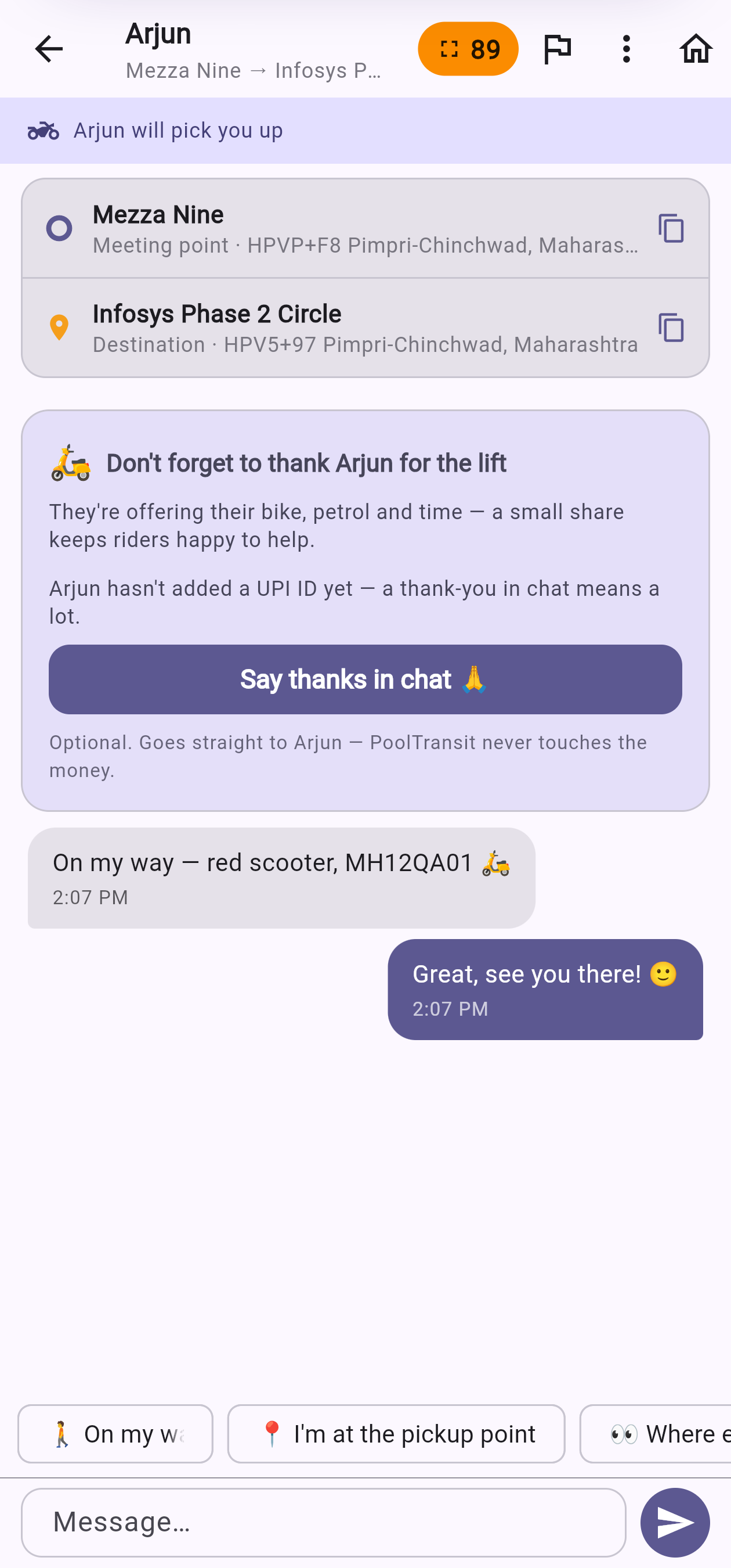 Passenger chat chipping in for the biker's petrol