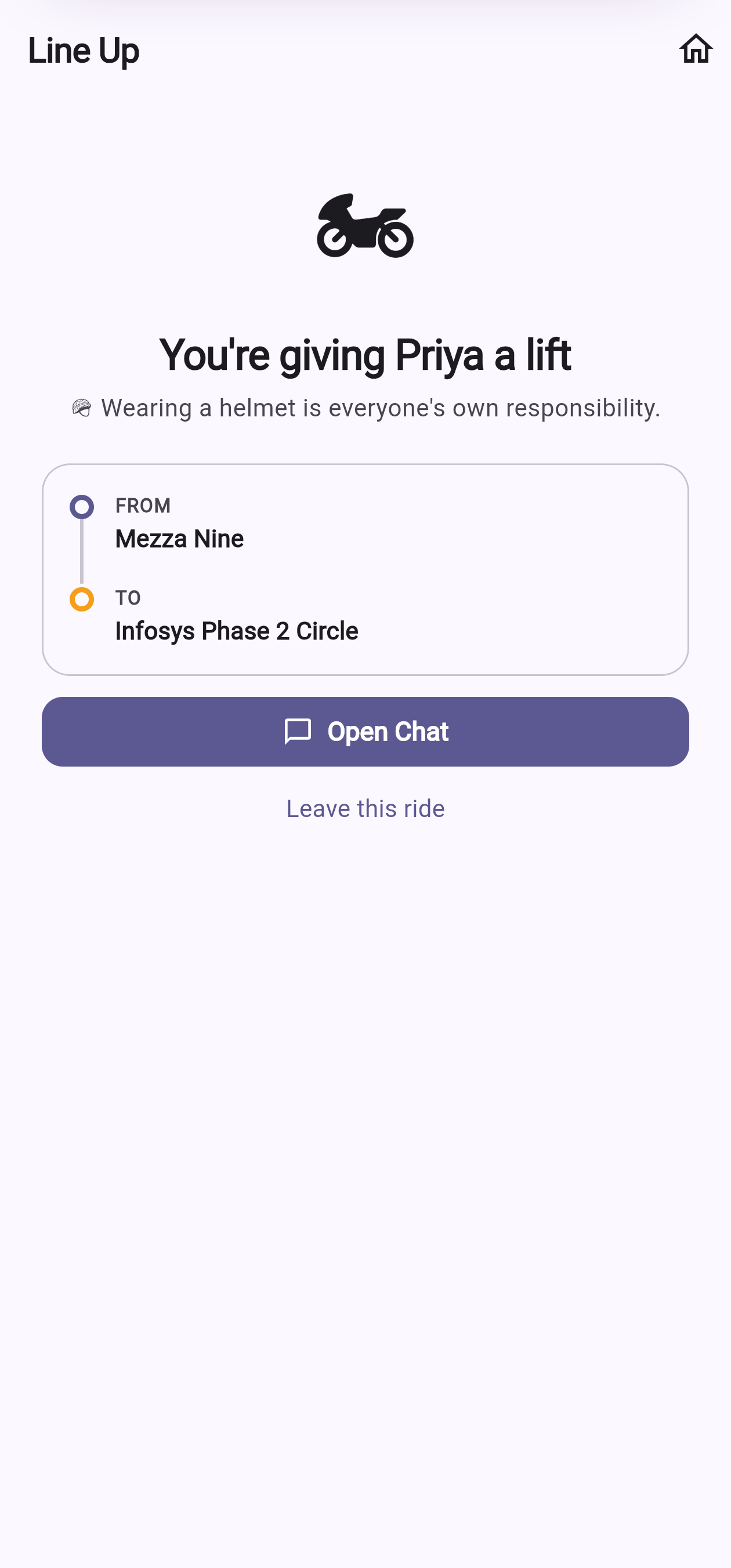Your rider's screen: they're giving you a lift